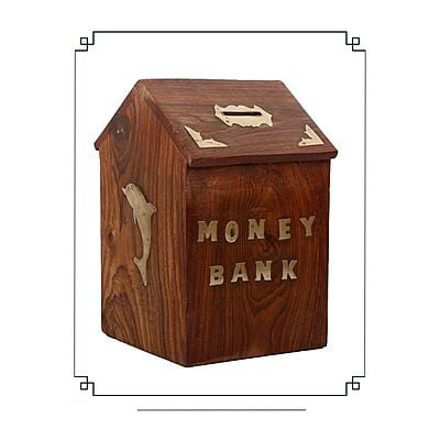 Wooden Money Bank -  Hut Shape Piggy Bank Wooden 5 X 5 Inch For Kids And Adults (Brown)