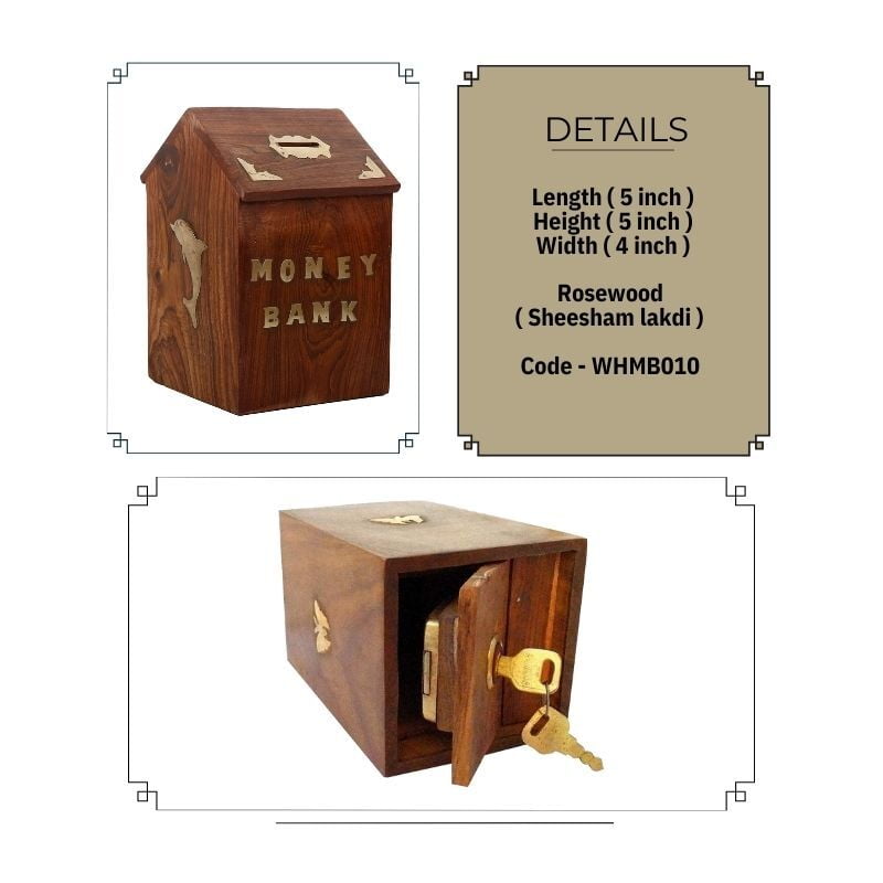 Wooden Money Bank - Hut Shape Piggy Bank Wooden 5 X 5 Inch For Kids And Adults (Brown) Wooden Money Bank - Hut Shape Piggy Bank Wooden 5 X 5 Inch For Kids And Adults (Brown)